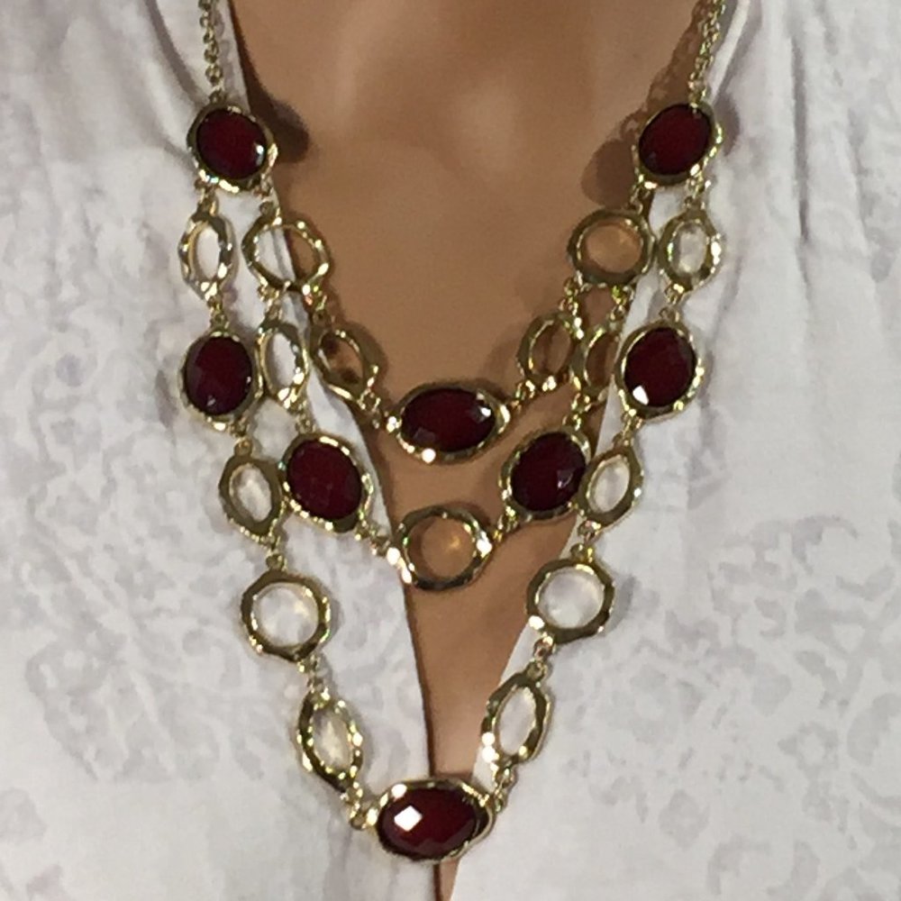 Gold Tone 3 Tier Statement 90's Necklace
